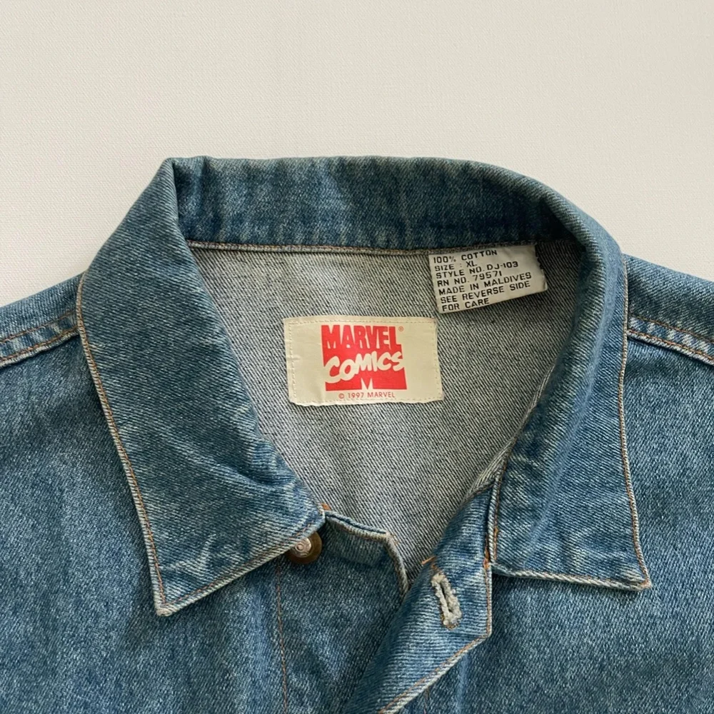 Marvel Vintage 1997 XL Embroidery Patch Spider-Man Denim Jean Jacket Button Up - Picture 3 of 3